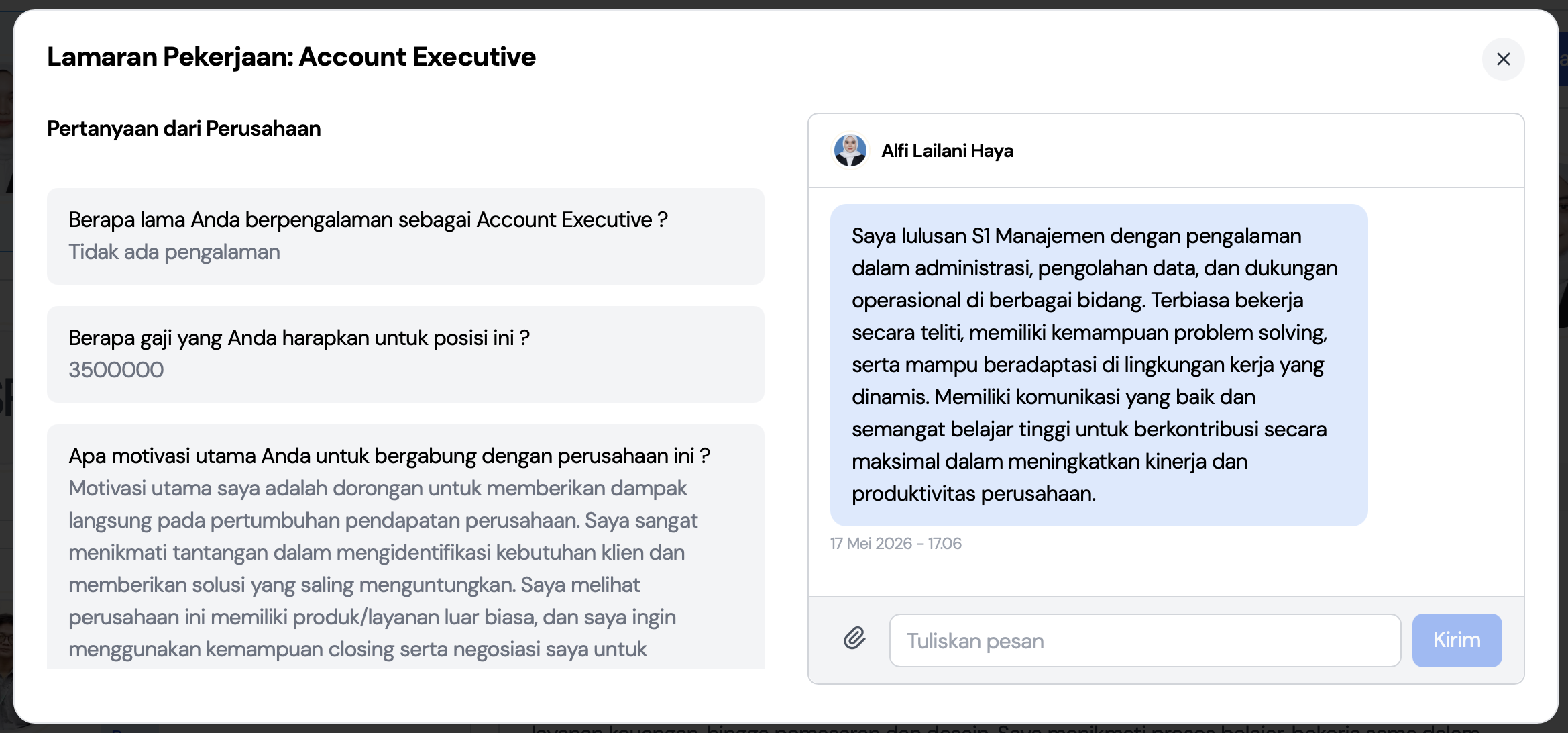 Tampilan Chat LokerID