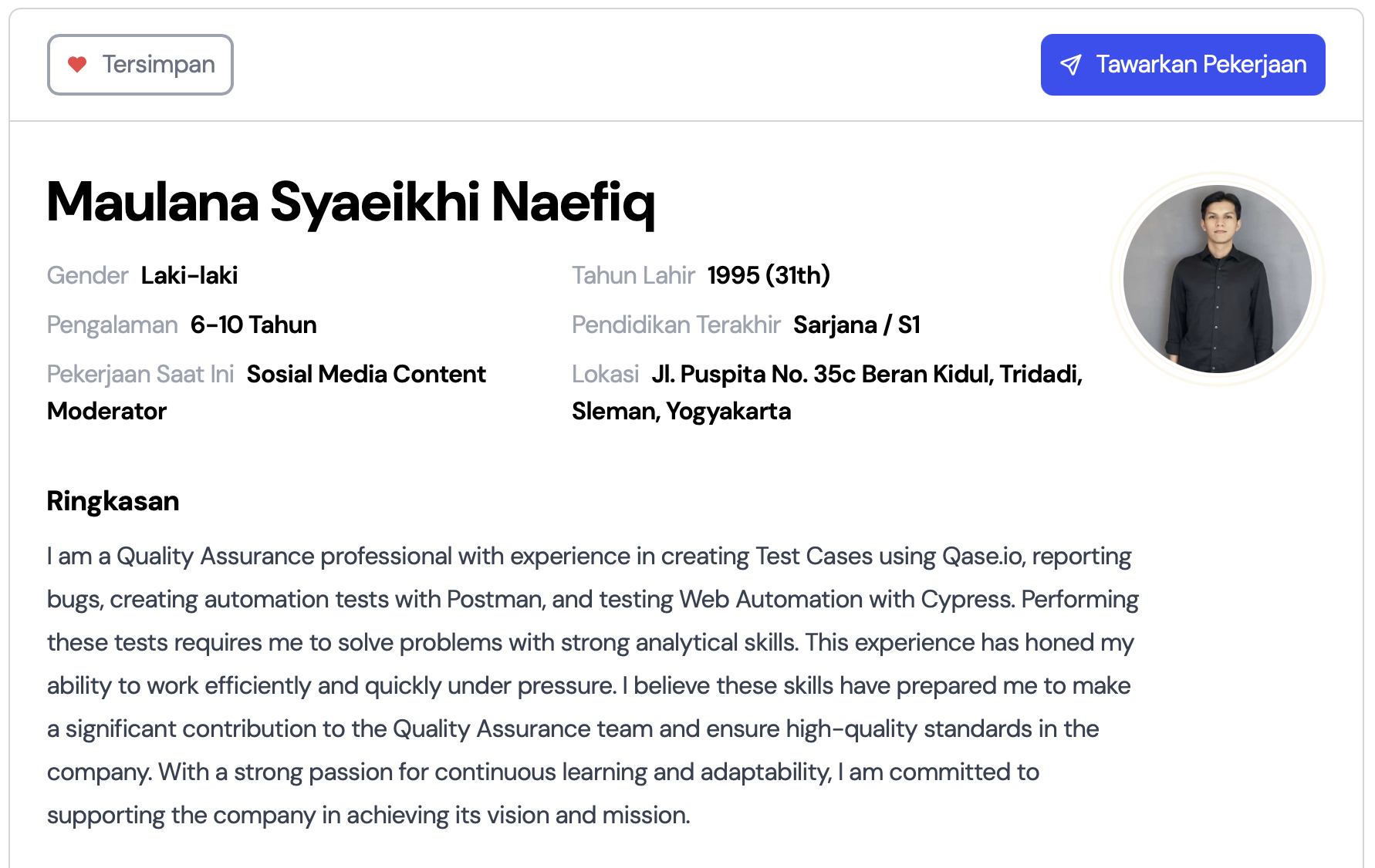 Tampilan Job Invitation LokerID